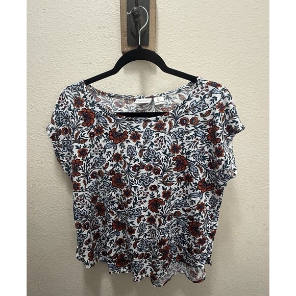Rachel Zoe Women's Multicolor Floral Top, Large,100% Linen,Cap Sleeve,Scoop Neck - Picture 1 of 6